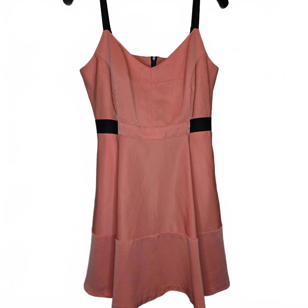 Rachel Roy Salmon mini dress fit and flare with black piping Women's 10